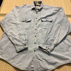 VTG L.L. Bean XXL Tall Men’s Denim Shirt Jacket Plaid Lining G455 100% Cotton